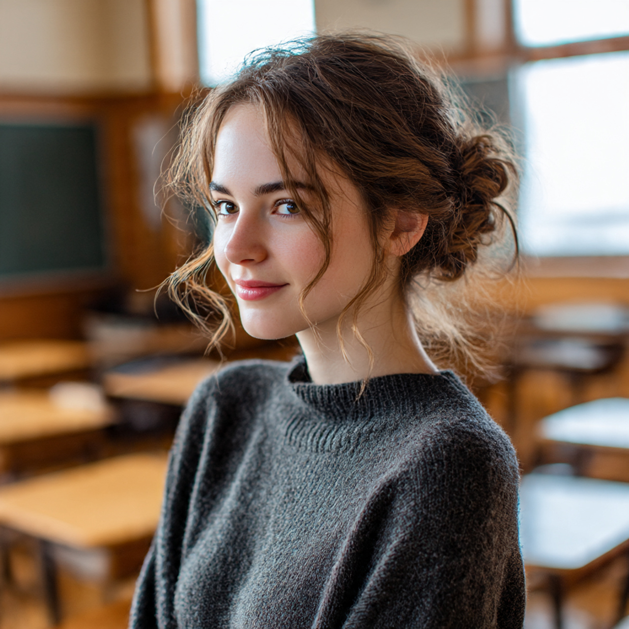 a high school girl with medium length hair styled 1