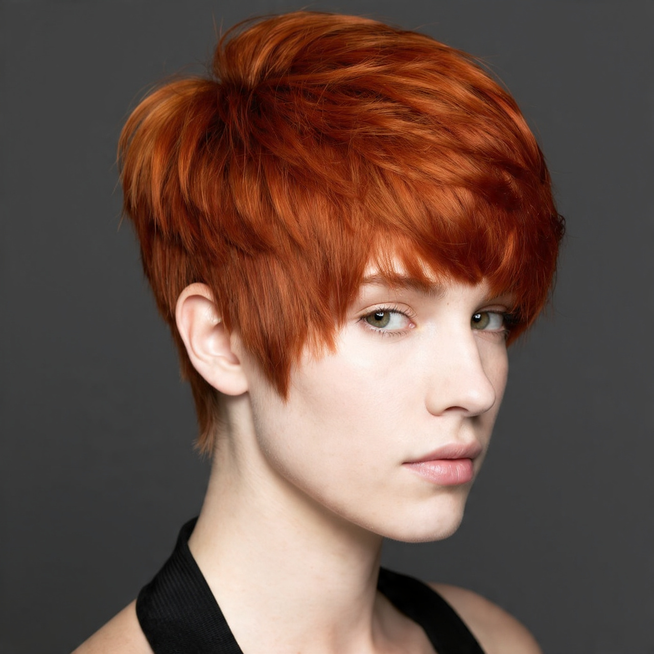 a high volume layered crown ginger wolf cut