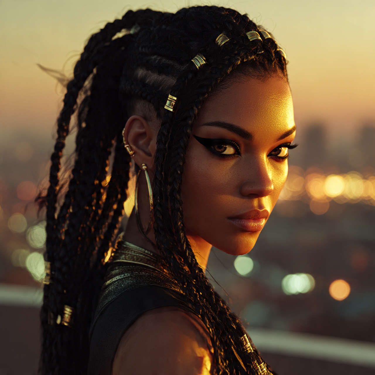 a hyper realistic close up of a stylish african