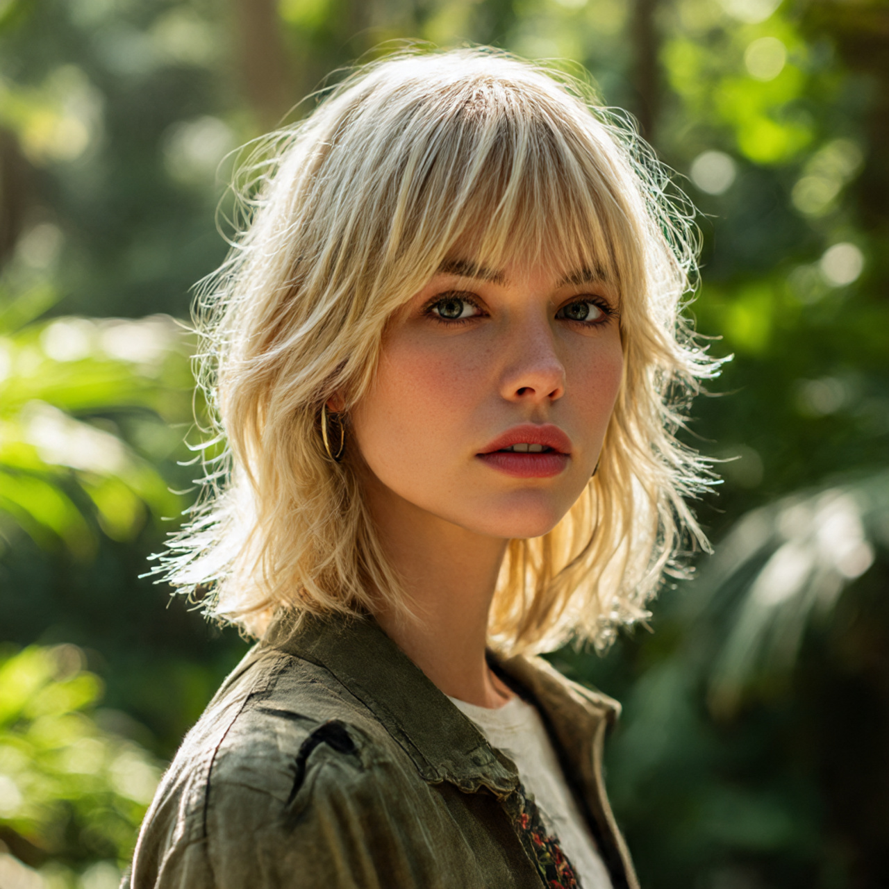 Blonde Wolf Cut with Bangs: 15 Stunning Hair Ideas You Need to Try 7 a hyper realistic image of a woman wearing