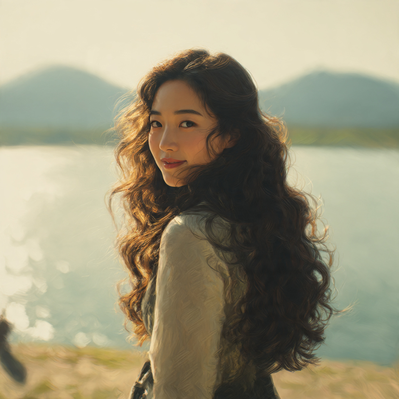 a korean woman with long voluminous s waves