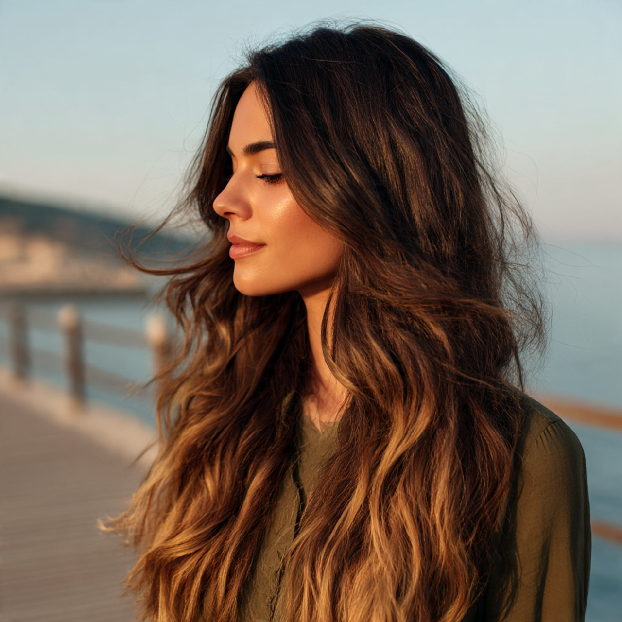 a long haired woman with deep brunette roots