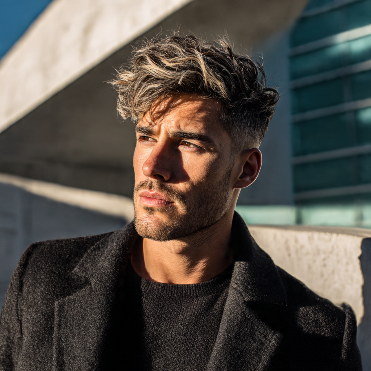 a man with a fashionable haircut and