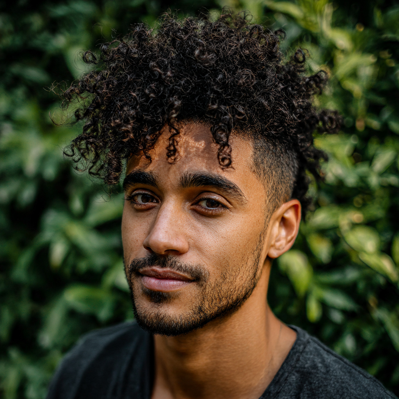 a man with tight defined curls piled