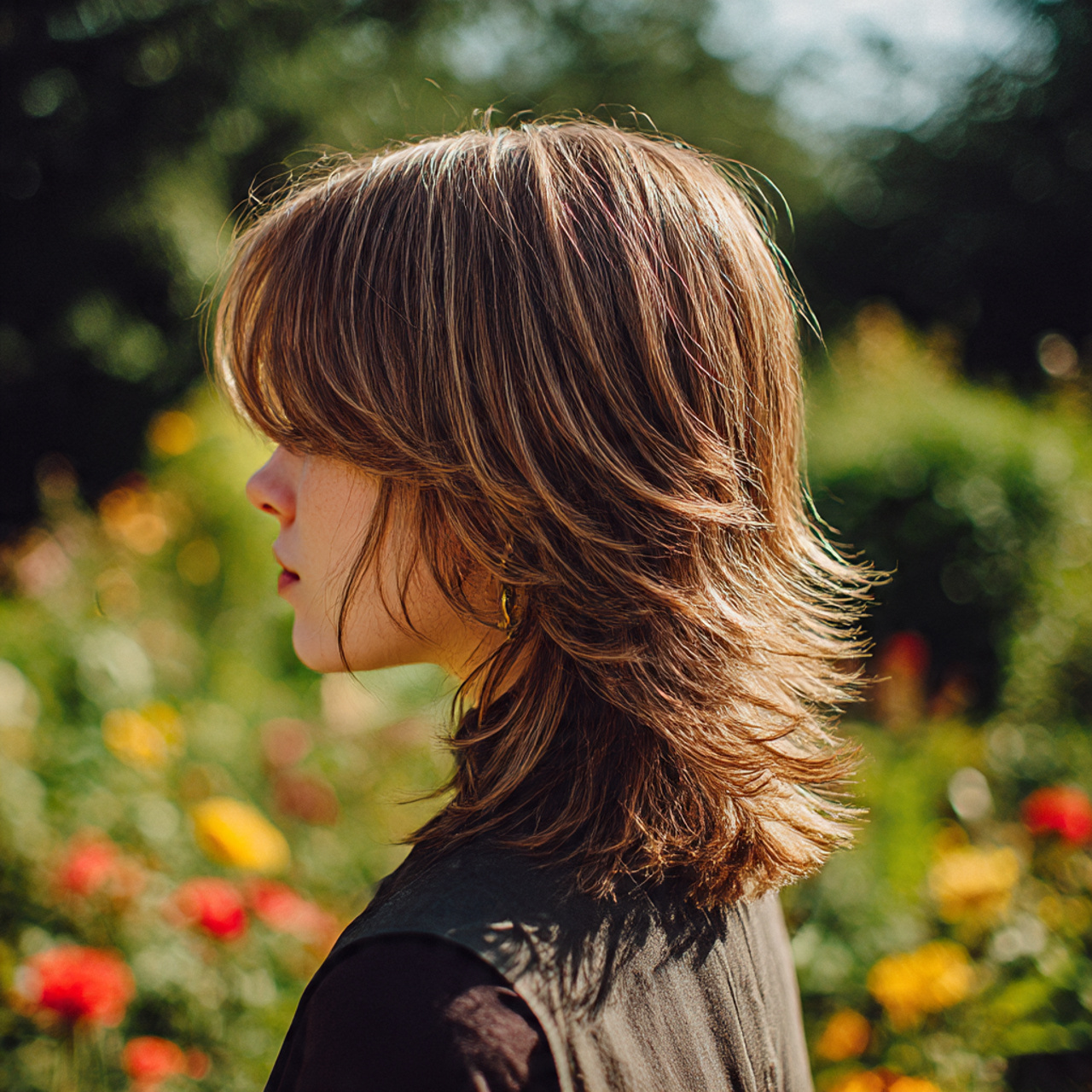 a medium length mullet wolf cut women showcasing