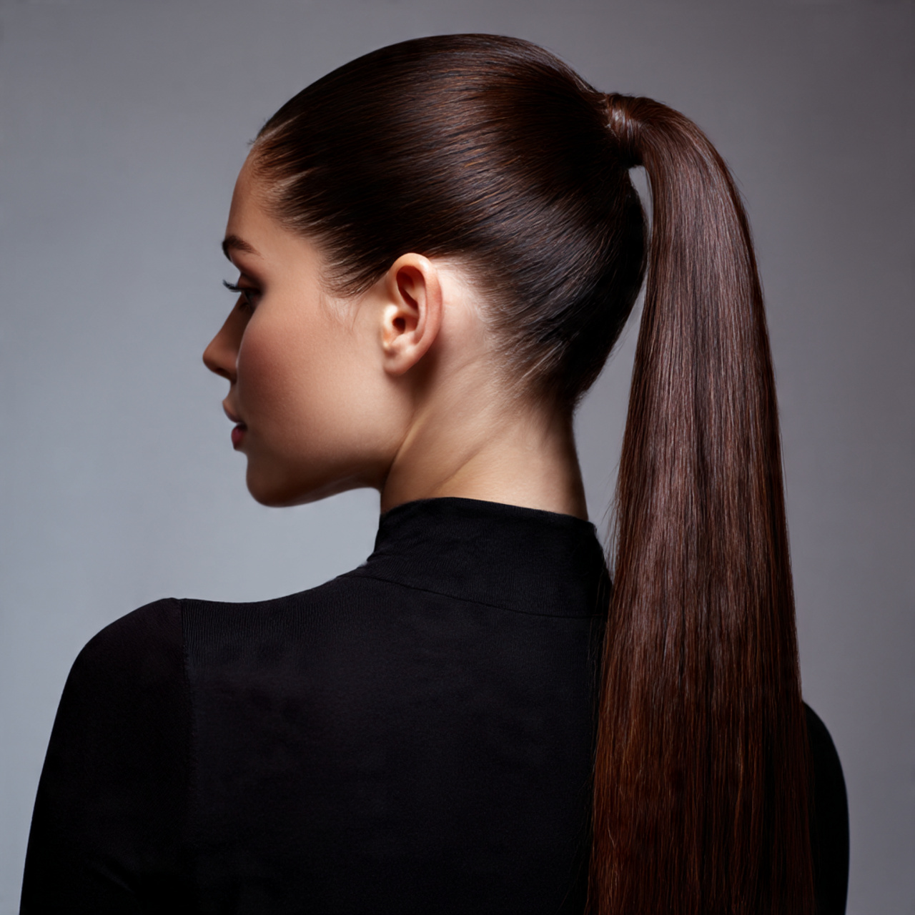 a mid height ponytail featuring a zig zag hair