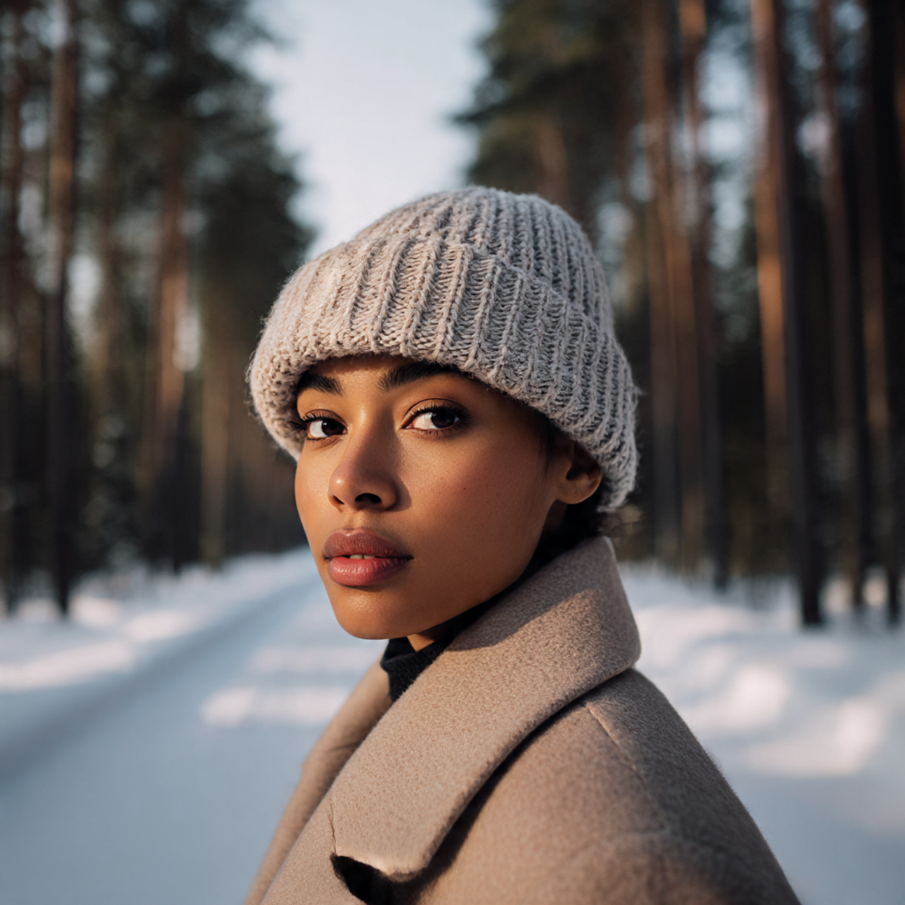 a minimalist winter portrait of a woman