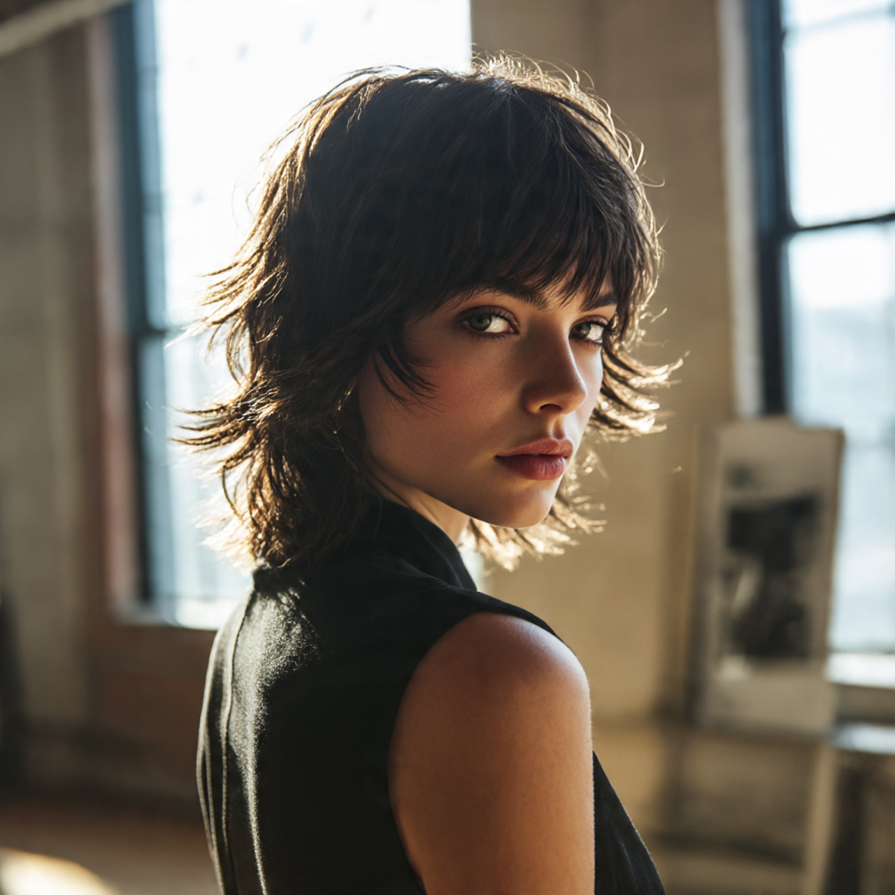 a model with a high shag wolf cut