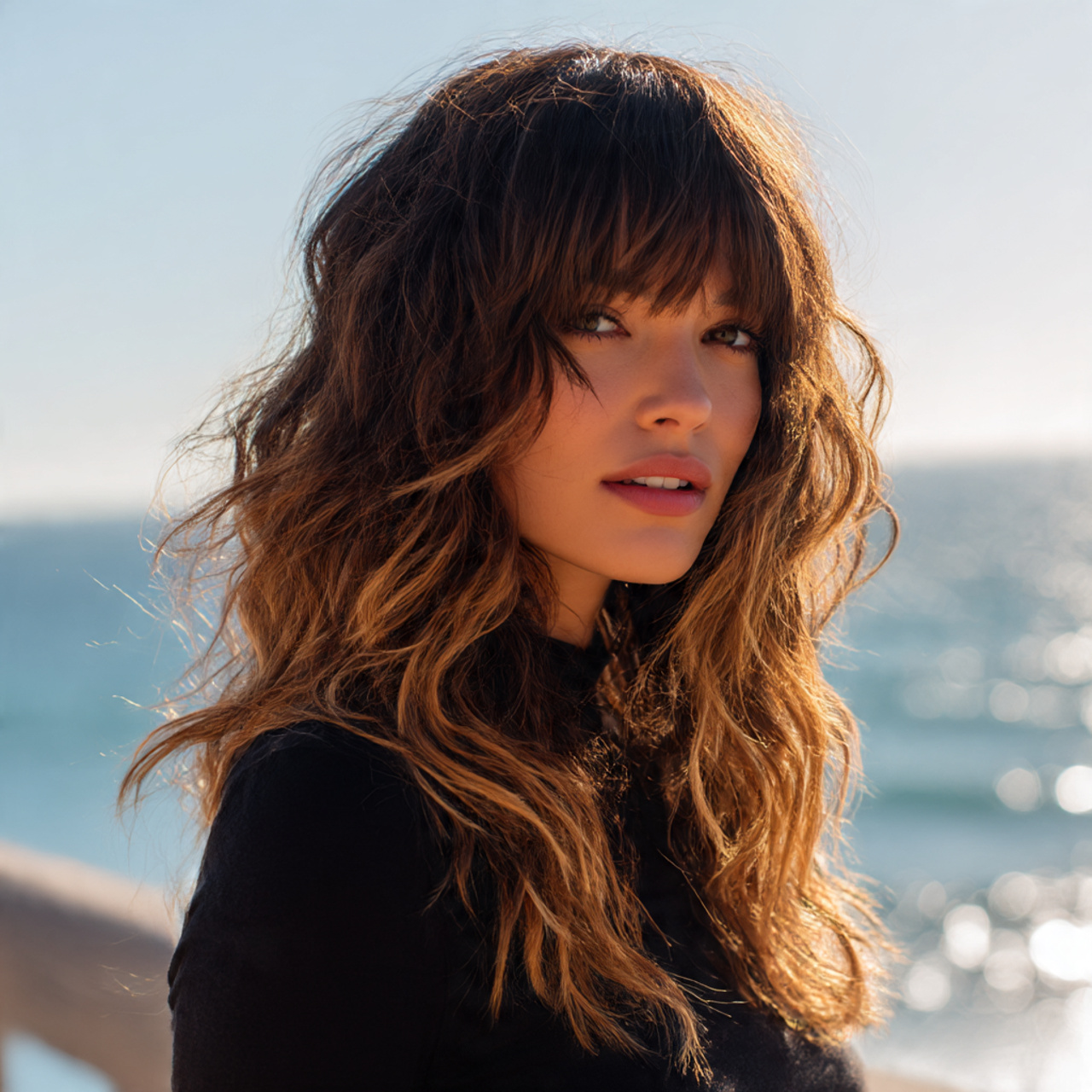 20 Wavy Wolf Cut with Bangs Ideas To Boost Self Confidence 7 a model with a medium wavy wolf