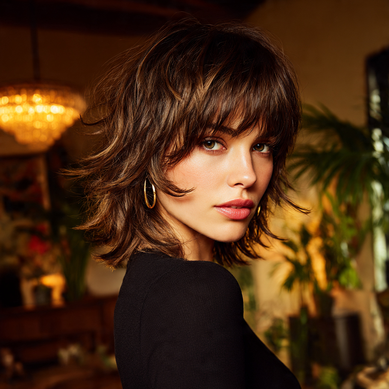 a model with a wolf cut featuring