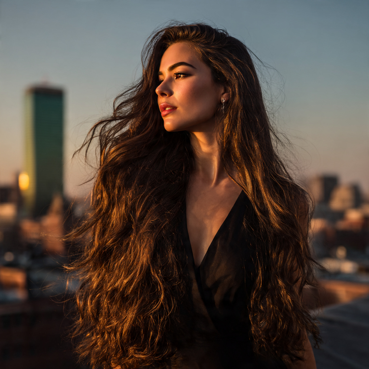 a model with glossy super long hair