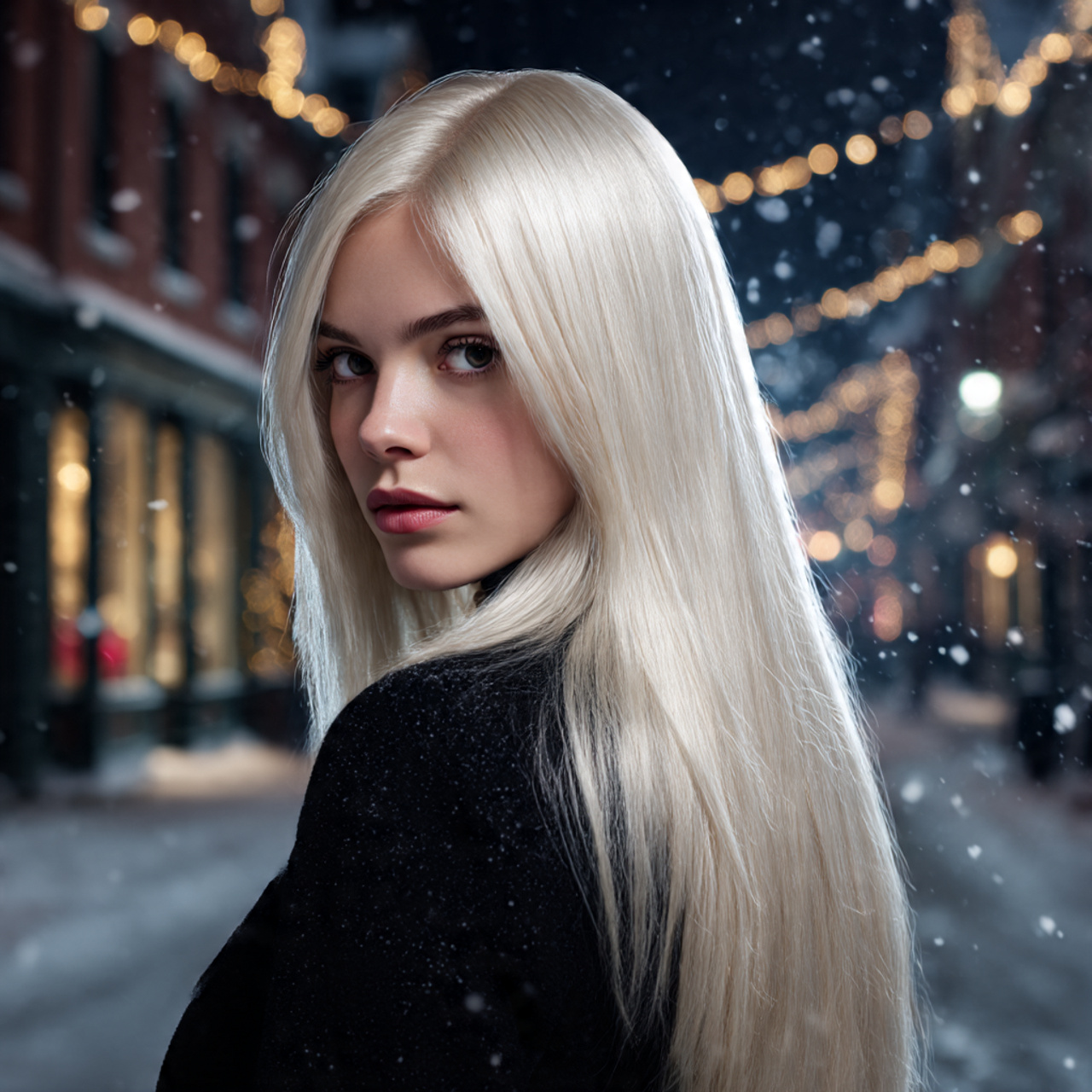 a model with icy platinum blonde straight