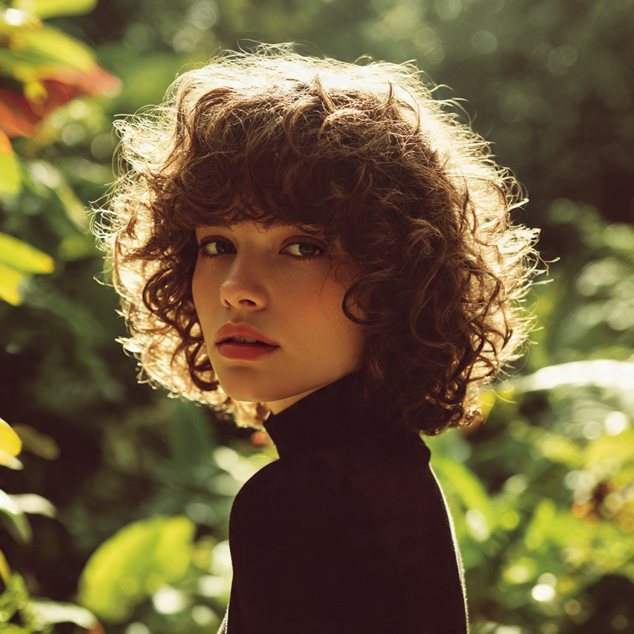 a model with naturally curly shaggy wolf