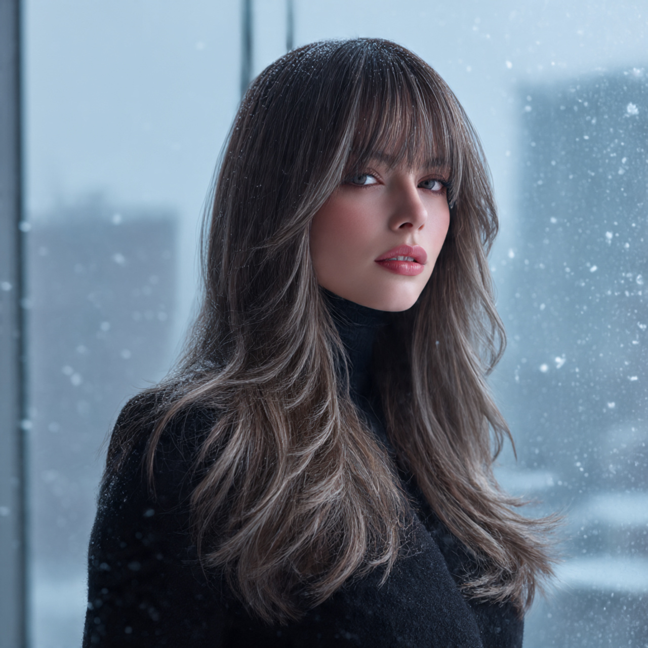 a model with smoky ash brown layered