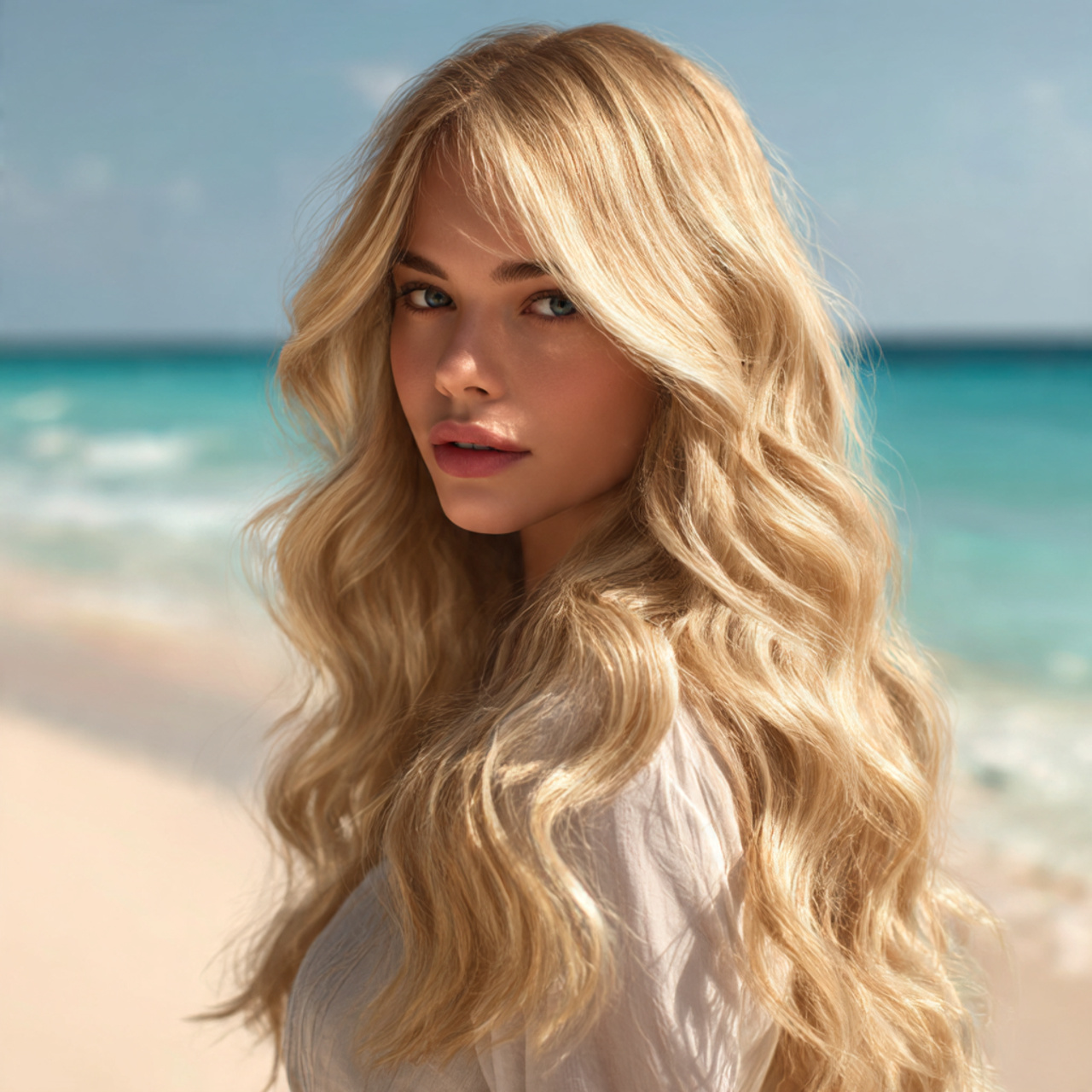 a model with warm creamy buttery blonde