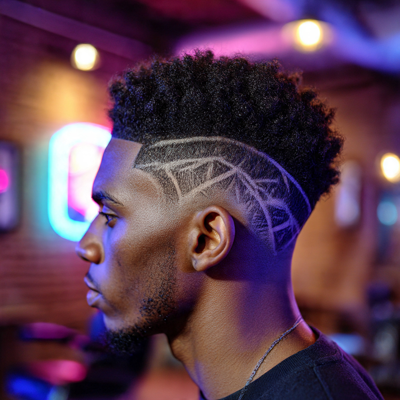a modern shaved designs afro fade for