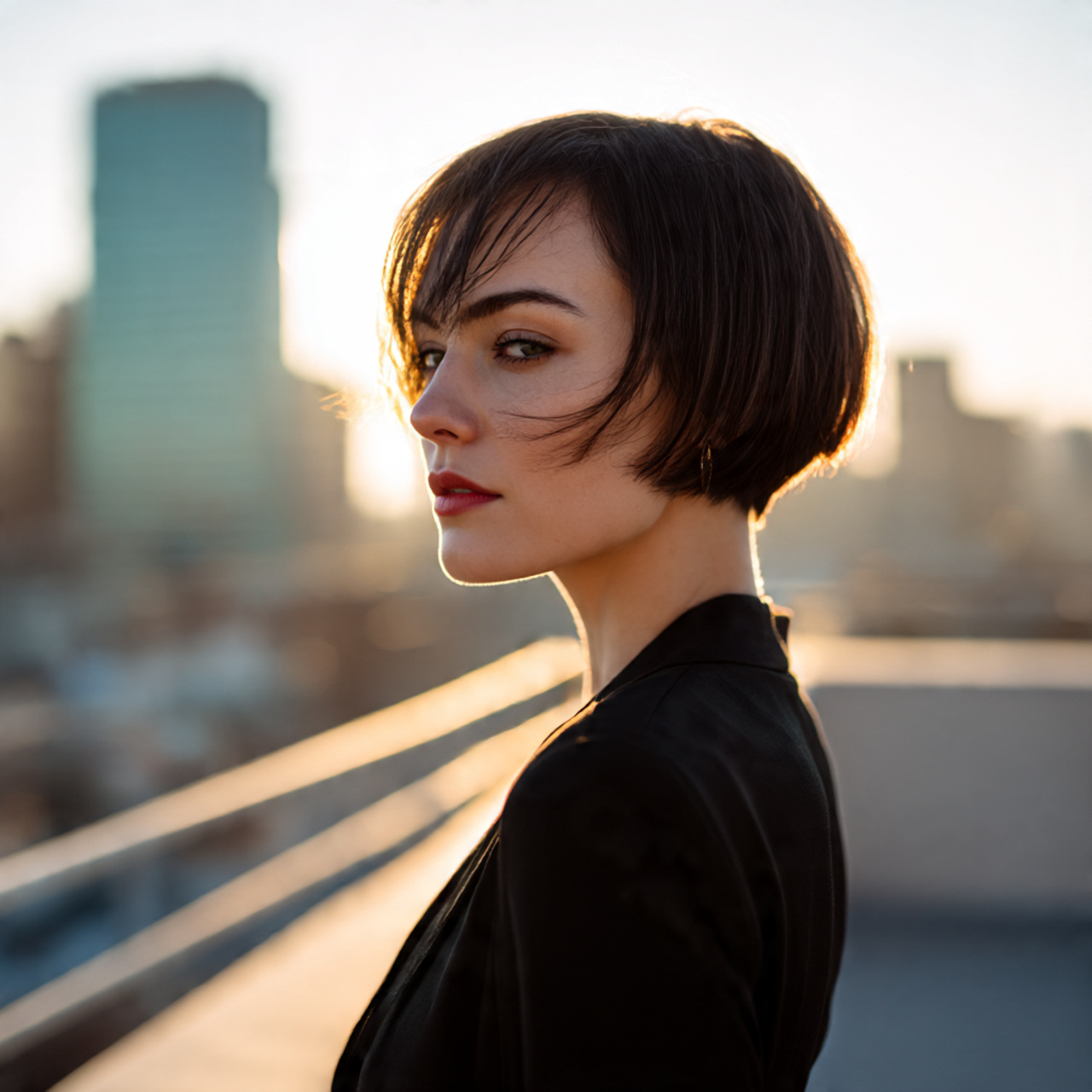 a modern woman with sleek straight short