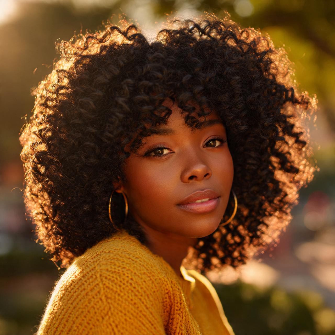 a natural looking black woman with soft brown
