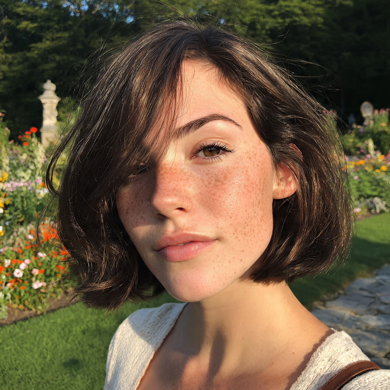 a natural looking woman with a chin length razor