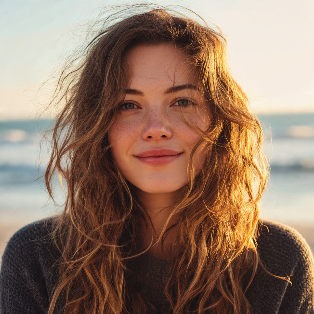 a natural looking woman with medium length wavy hair