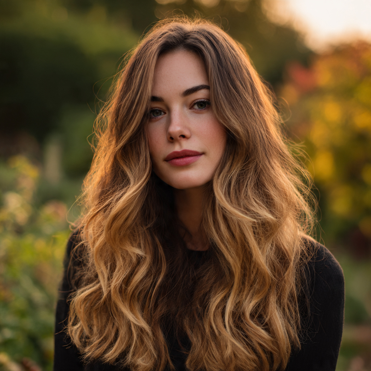 a natural looking young woman with medium long wavy
