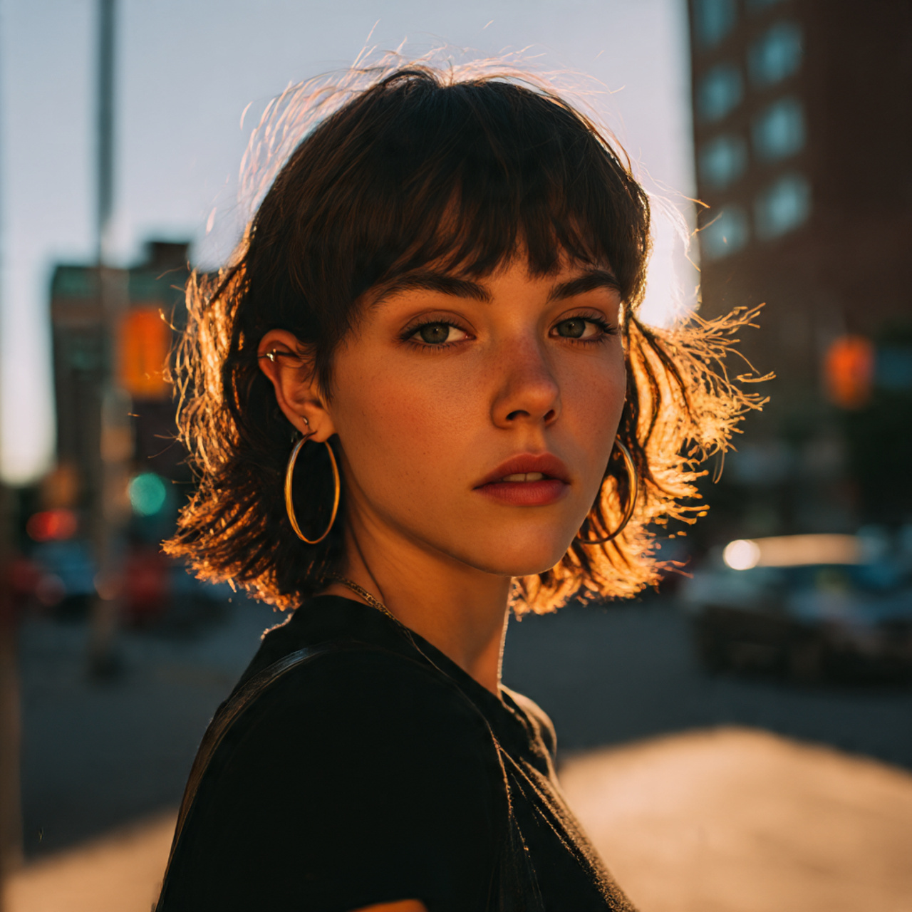 a natural looking young woman with sharp features