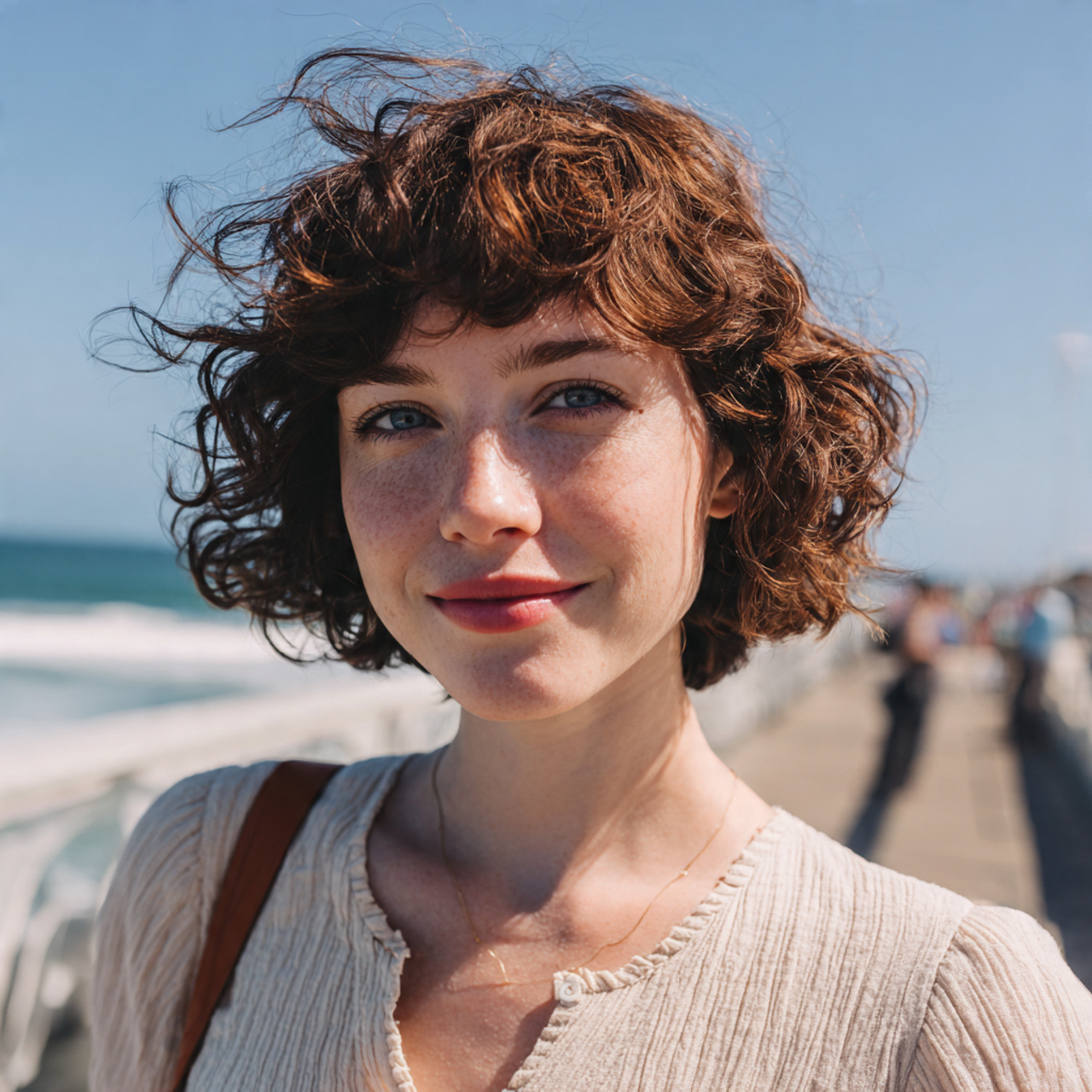 a naturally wavy haired woman in her mid 20s