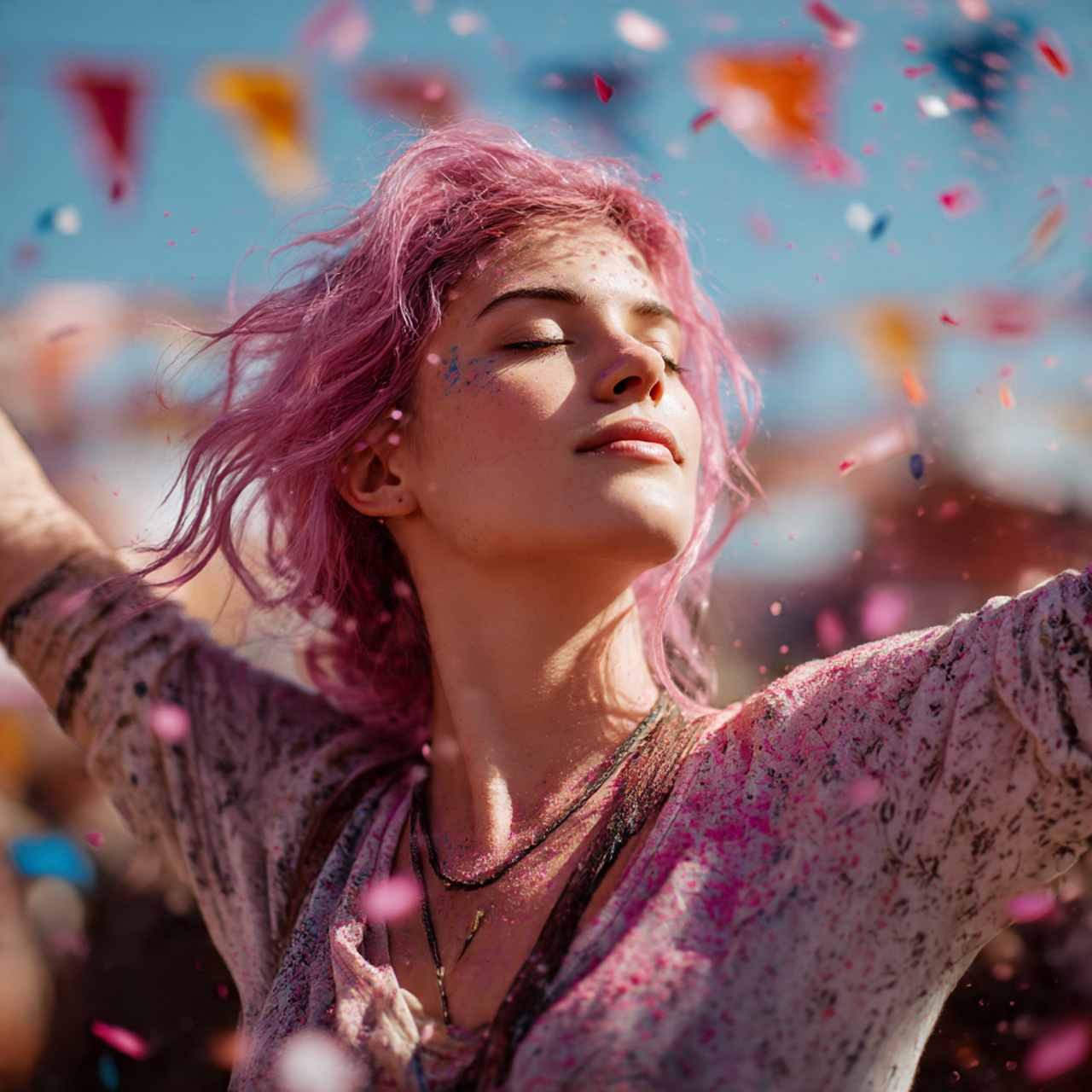 32 Ultimate Pink Hair Color Inspiration for Every Personality 19 a playful scene of a woman using