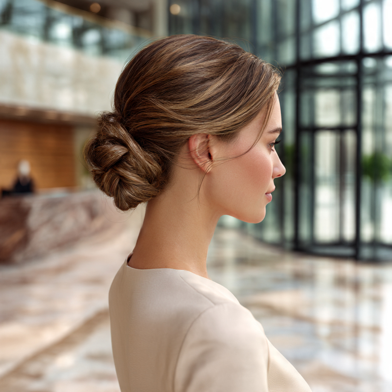 a professional woman with a clean low