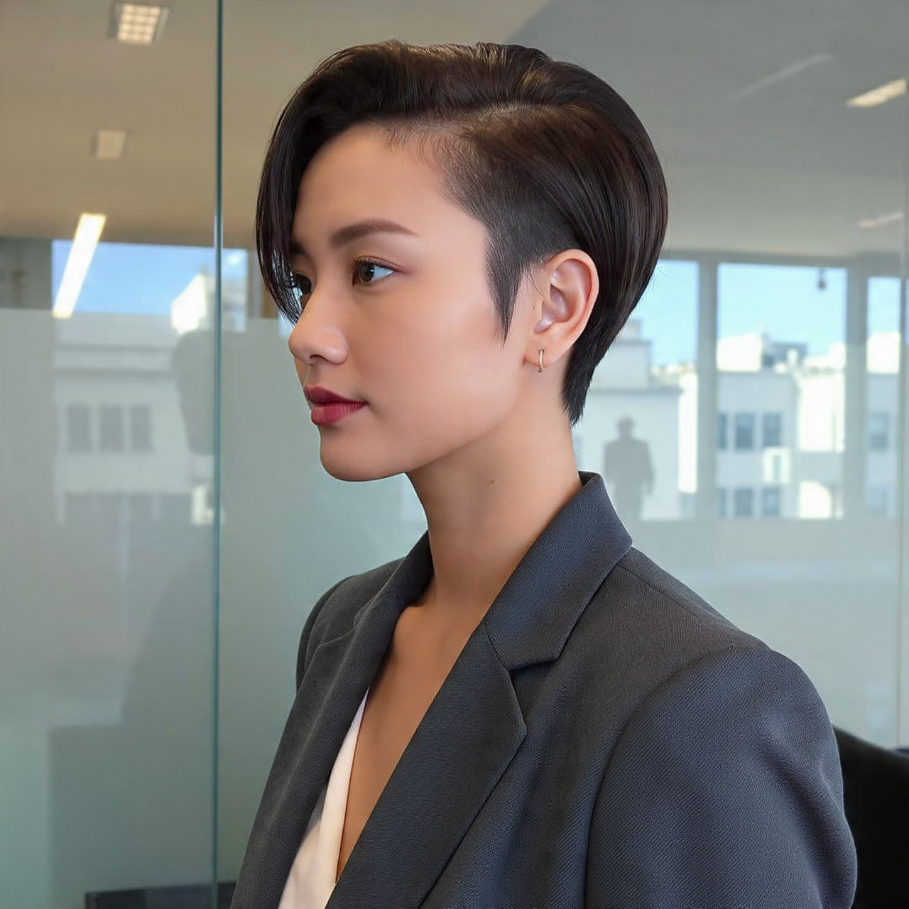 Bold & Chic: 20 Short Cropped Hairstyles Ideas 8 a professional woman with a sleek slicked back