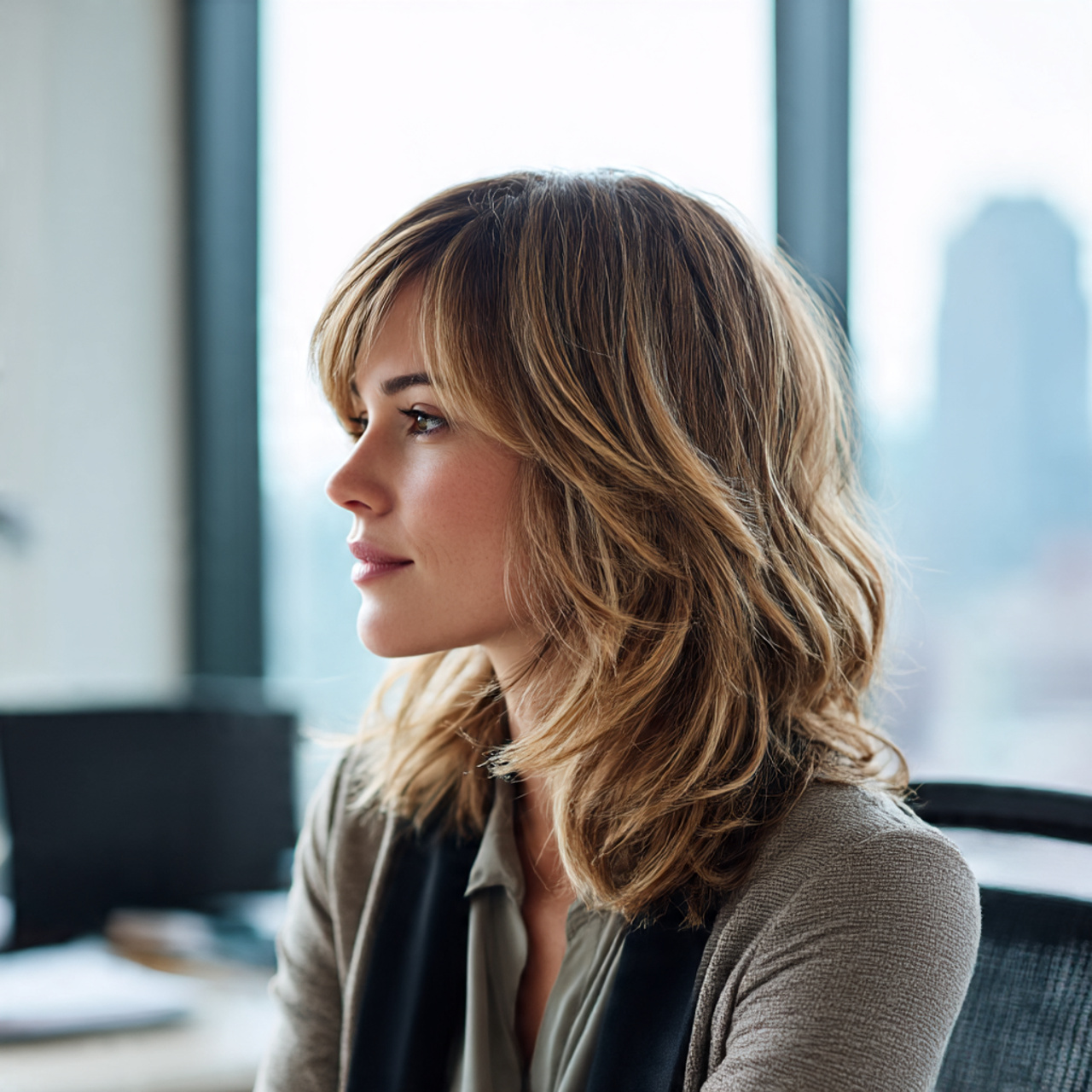 a professional woman with a subtle wolf