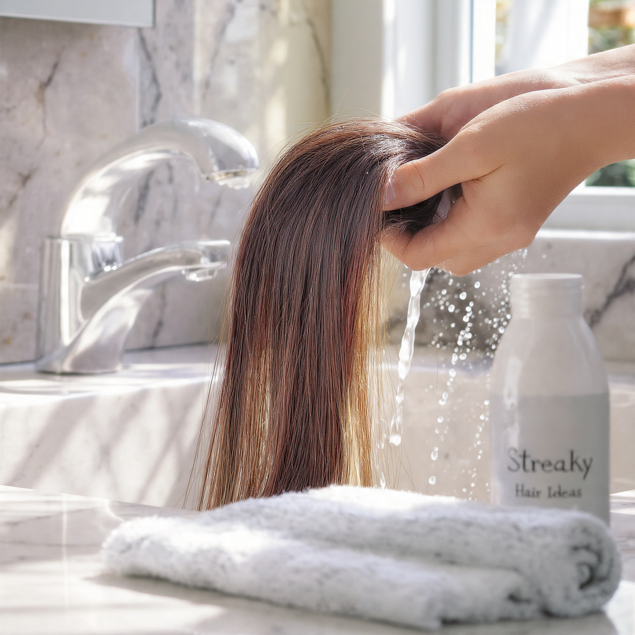 a realistic close up of a person rinsing