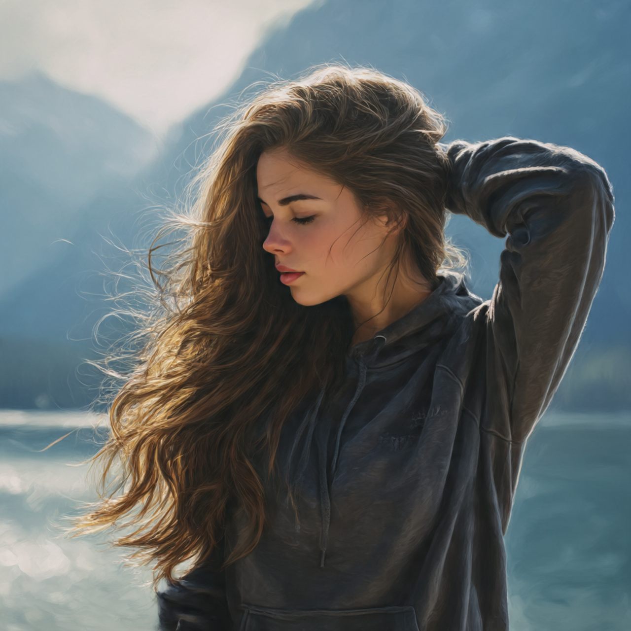 a realistic image of a woman sweeping