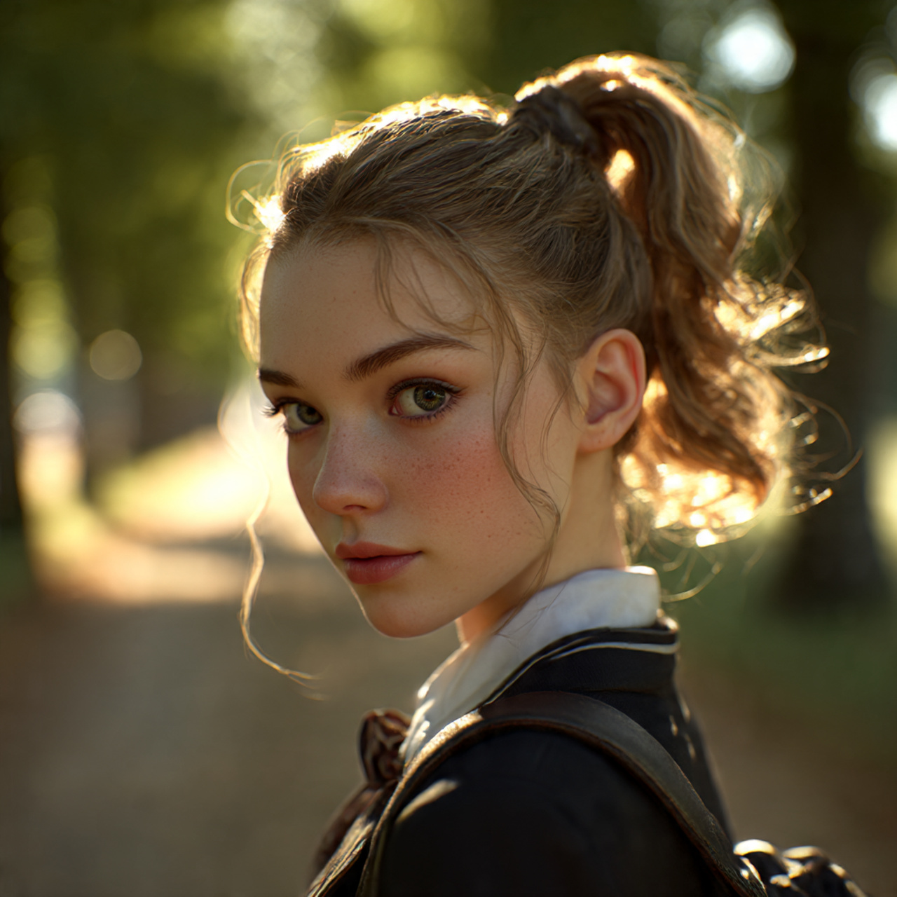 a realistic portrait of a high school girl