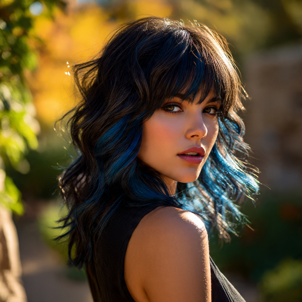 20 Wavy Wolf Cut with Bangs Ideas To Boost Self Confidence 16 a realistic portrait of a model showcasing