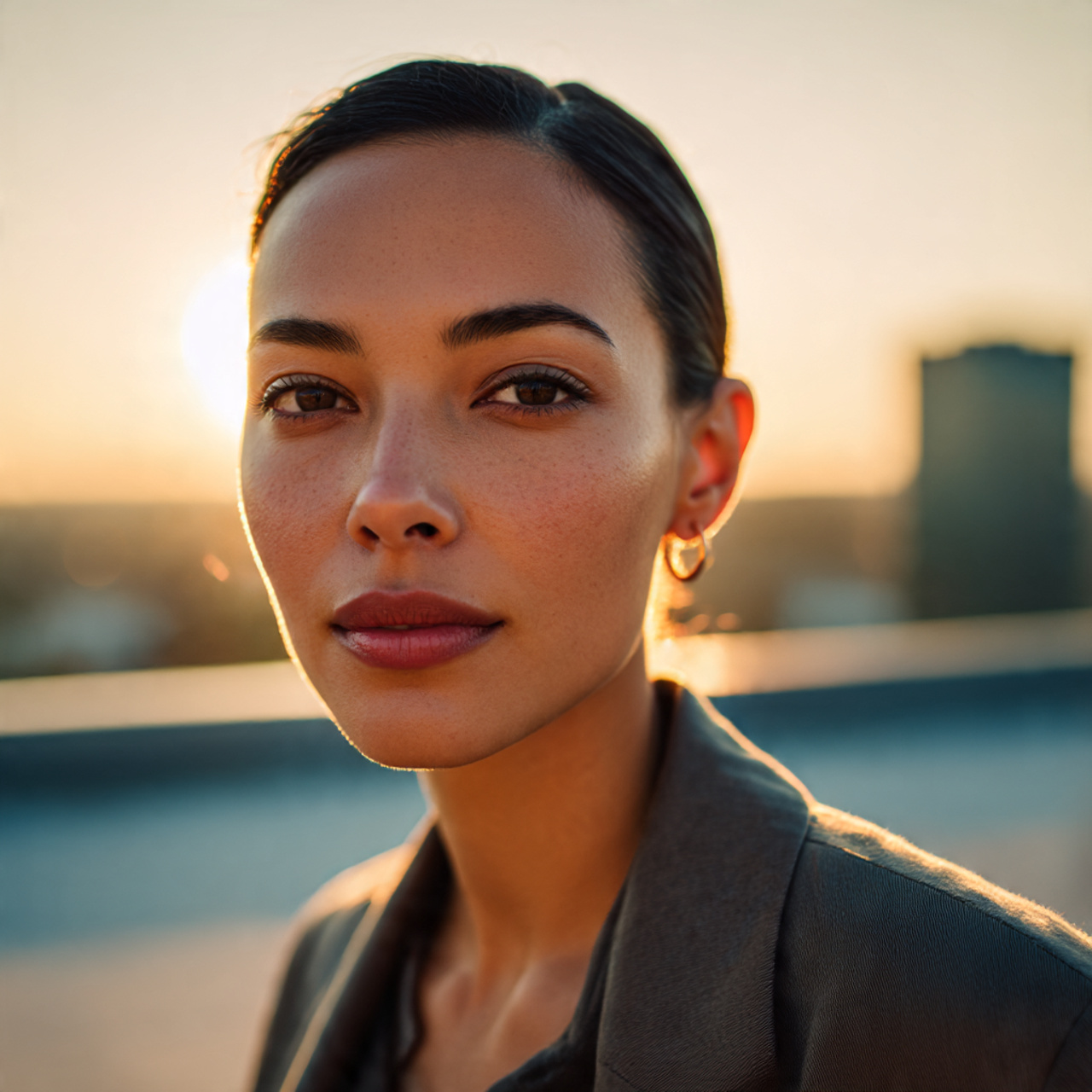 a realistic portrait of a poised woman