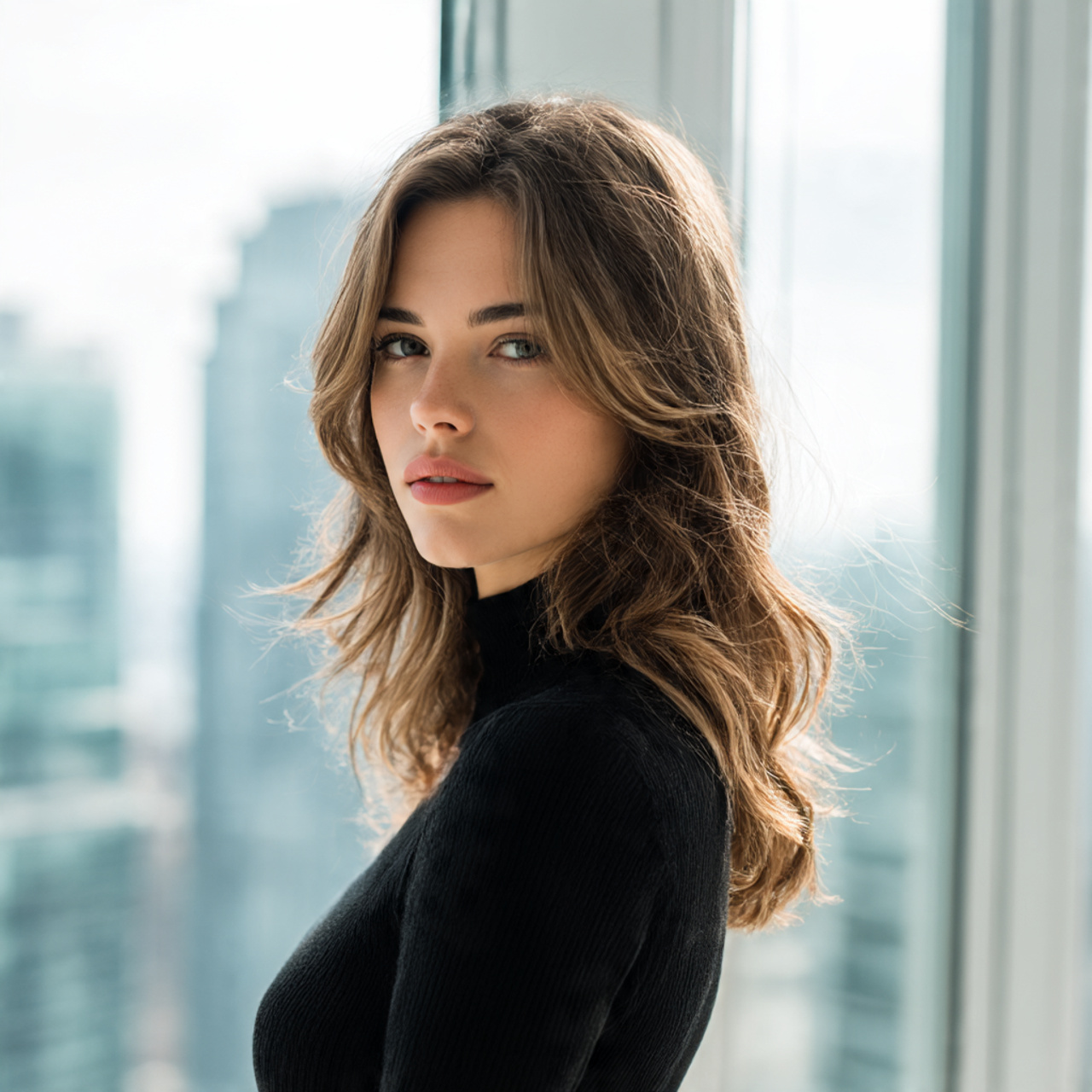 a realistic portrait of a woman with 2 1