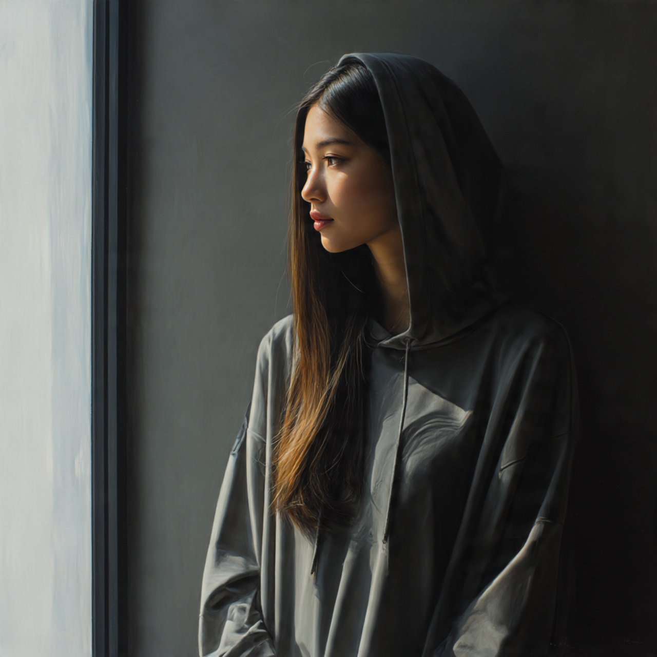 a realistic portrait of a young asian