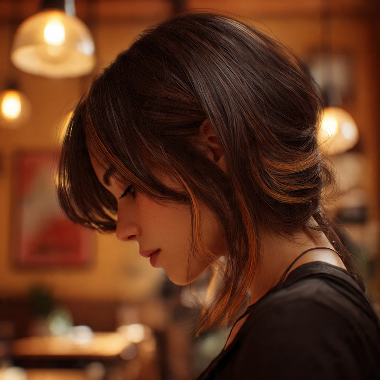 a realistic side profile shot of a woman