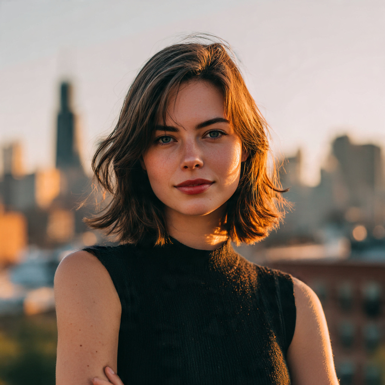 a realistic woman with an oval face