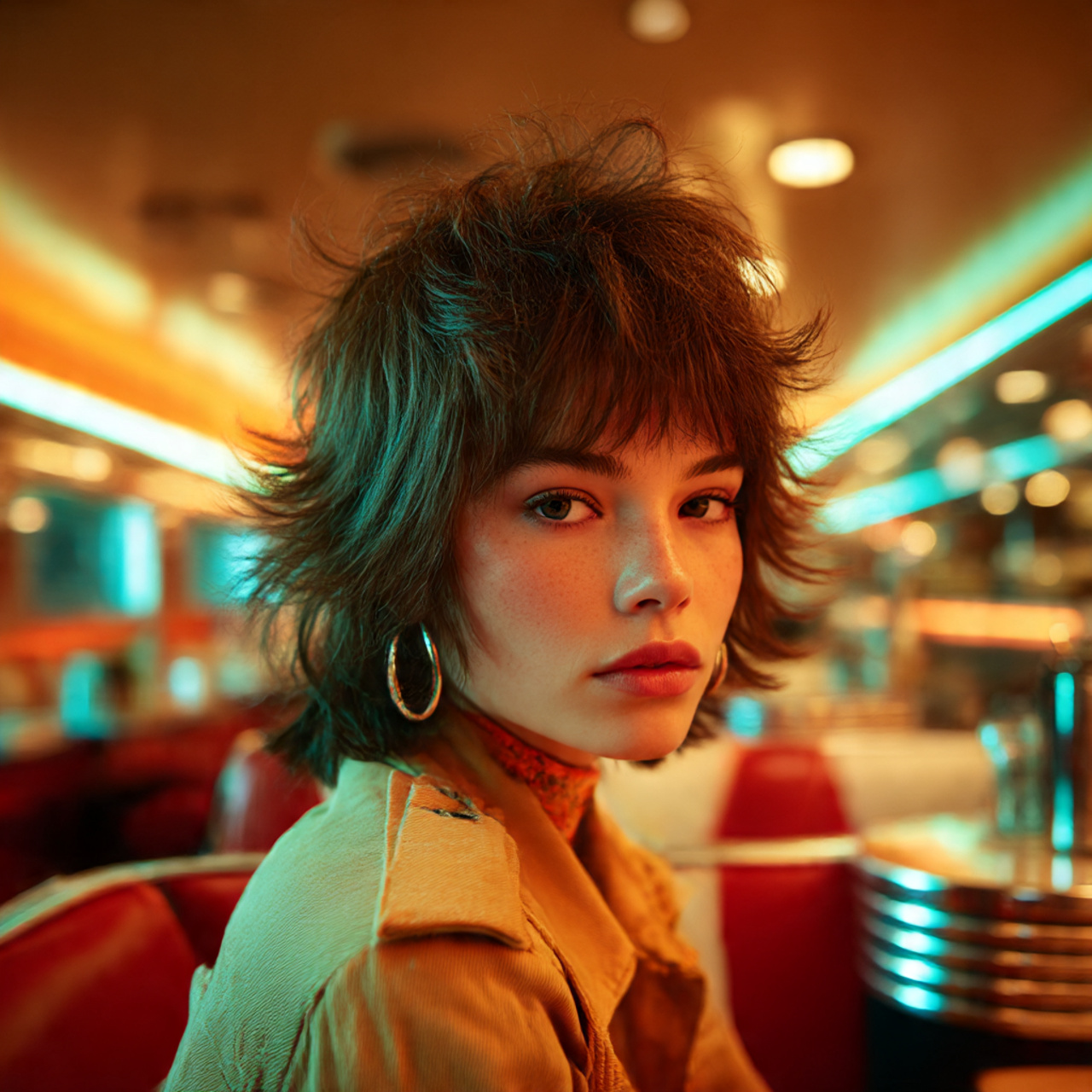 a retro inspired shaggy wolf cut with bangs