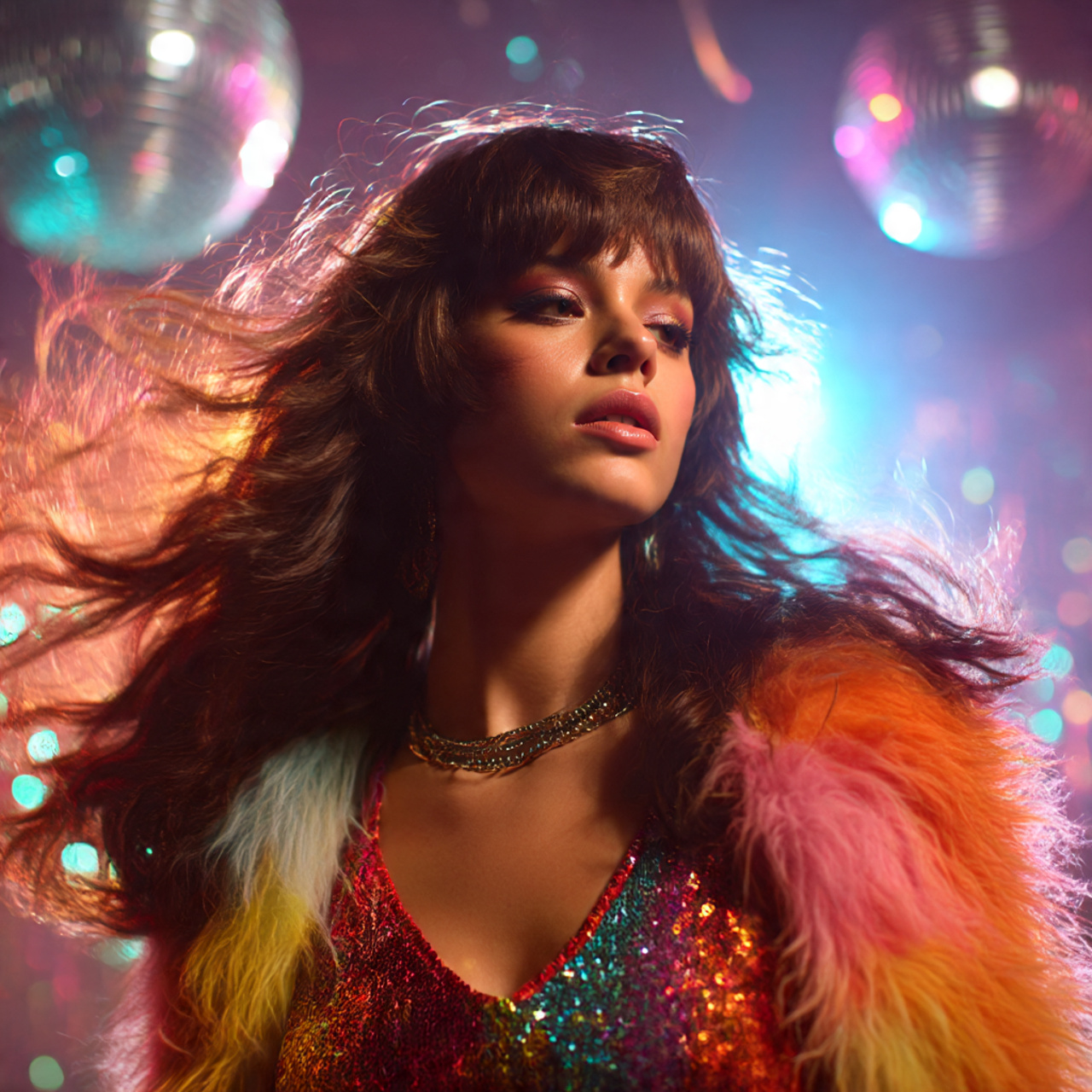 a retro inspired wolf cut hairstyle with feathered