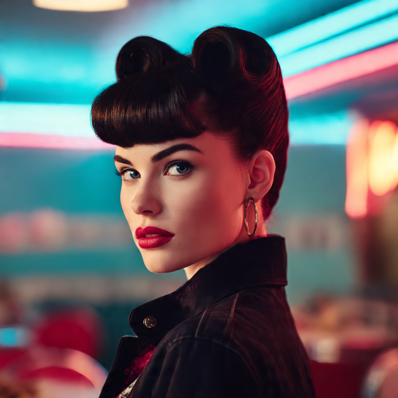 a retro inspired woman with perfectly sculpted rockabilly