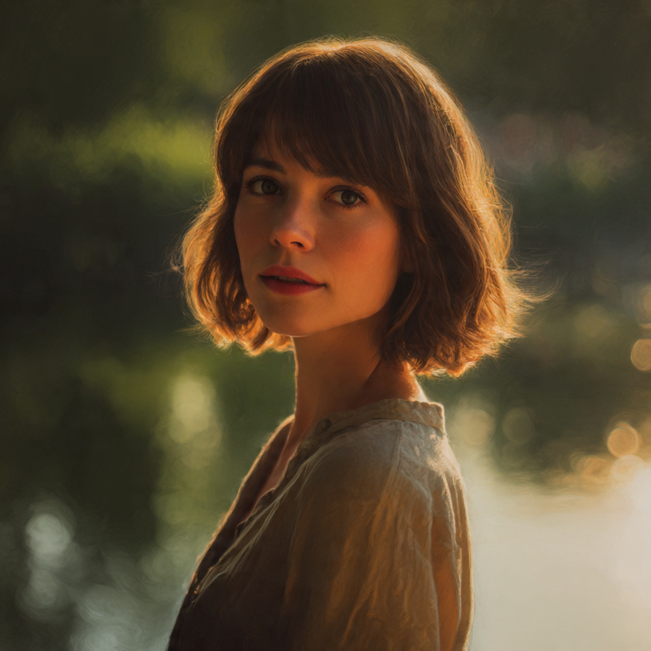 a serene outdoor portrait of a woman