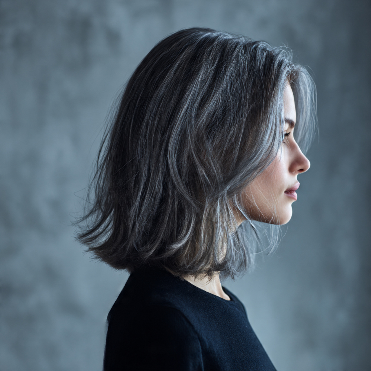 20 Silver Highlights Ideas for a Stunning New Look 18 a serene side profile shot of a woman