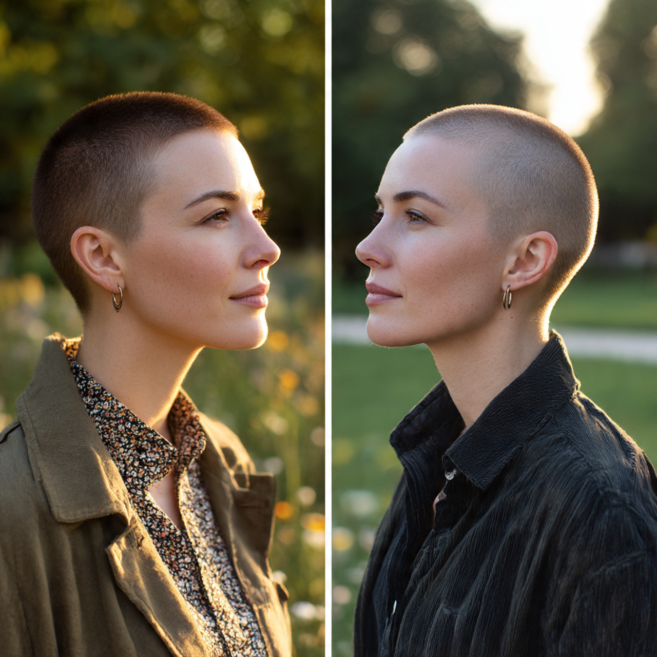 a side by side comparison of a woman with