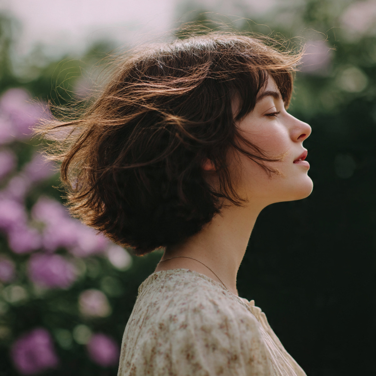 a side profile of a young woman
