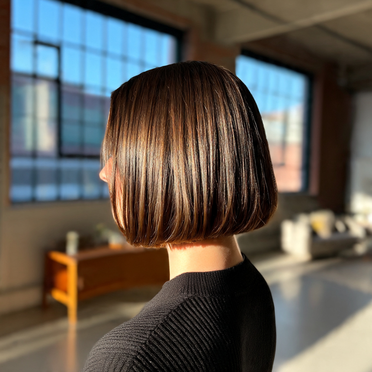 a sleek blunt bob on a woman