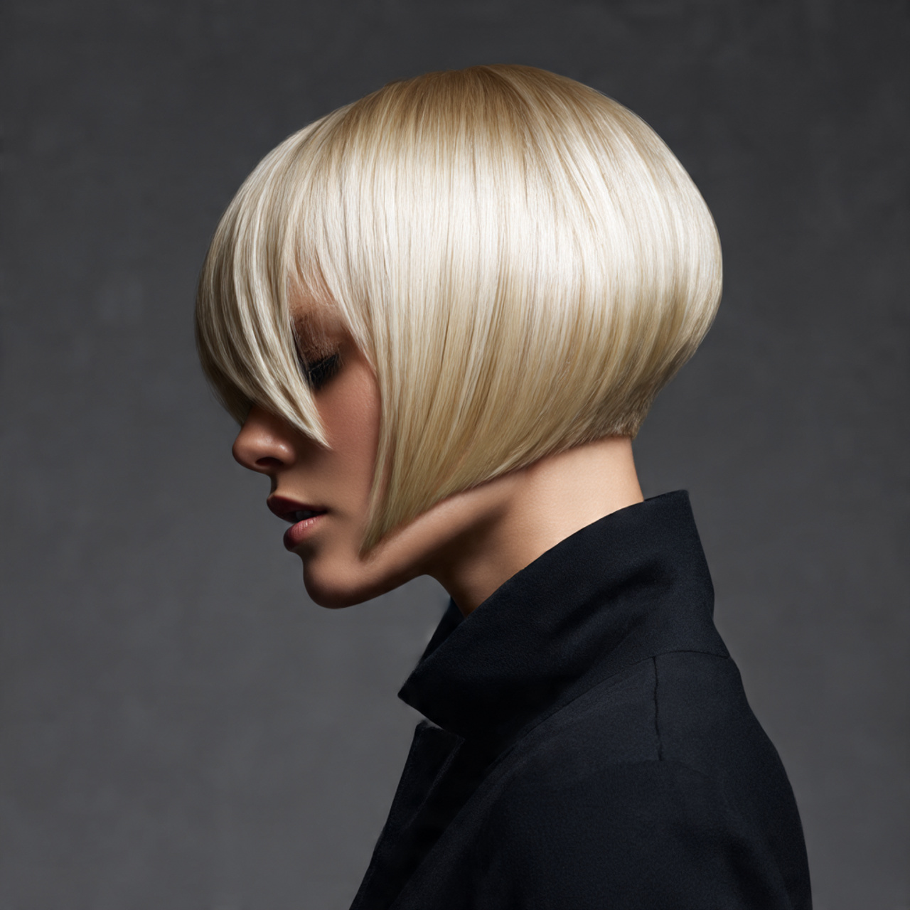 a sleek inverted bob haircut with stacked