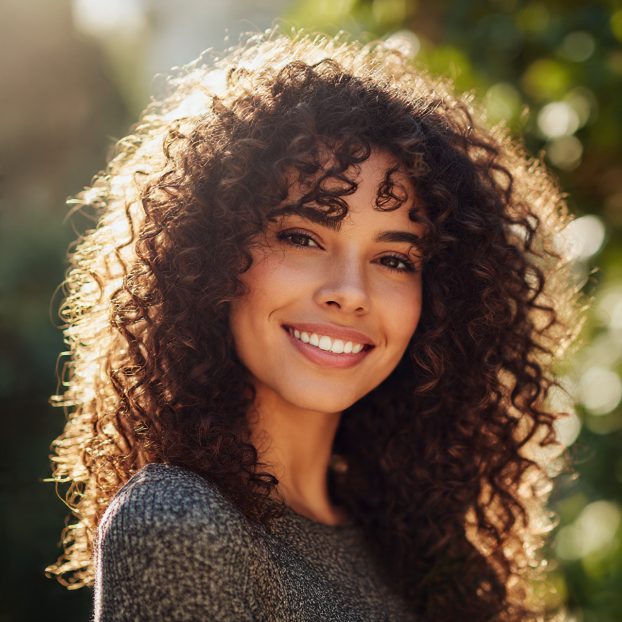 27 Stunning Face-Framing Curly Hair Ideas for Every Curl Type 21 a smiling woman with face framing curly hair